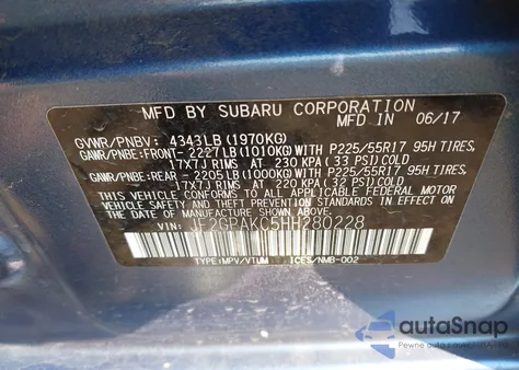 2017 Subaru Crosstrek 2.0I Limited из США, поврежденный, VIN JF2GPAKC5HH280228